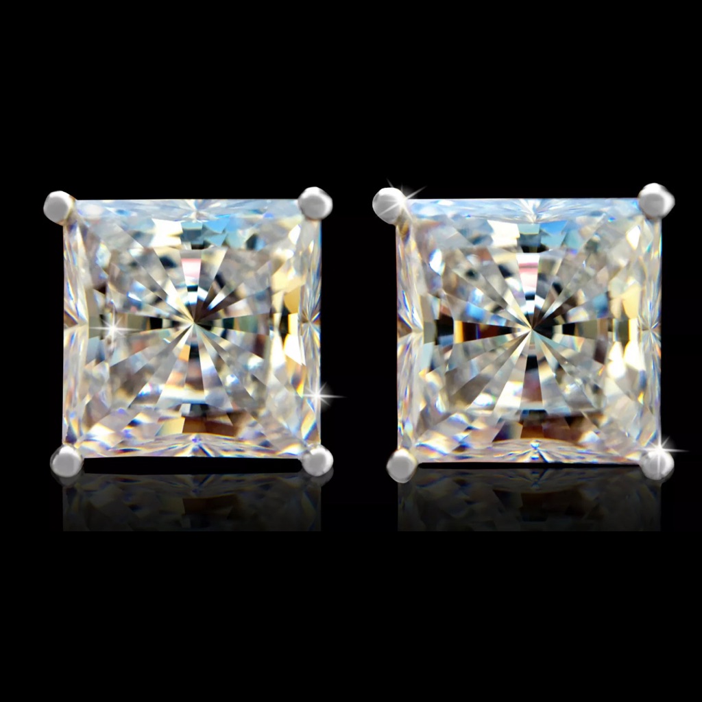 1 Carat Mossinite Screwback Princess Cut .925 -Box